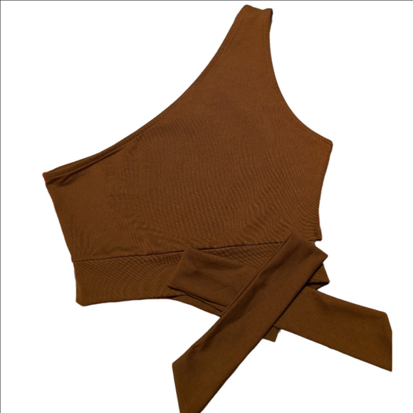 The Drop Brown One-Shoulder Top, Size M - Picture 2 of 5